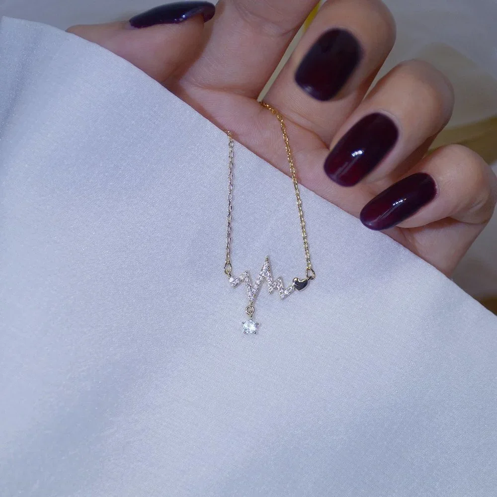 NEW 14K Gold Plated Diamond Heartbeat Necklace